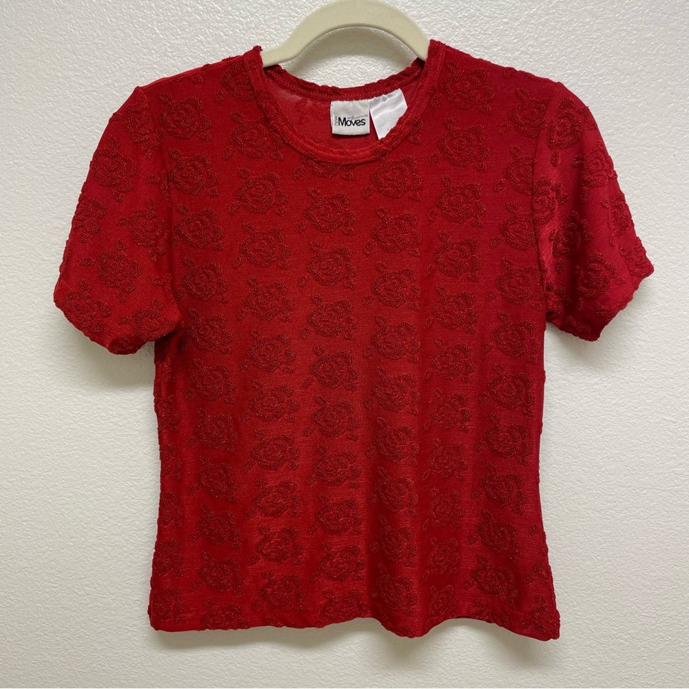 Vintage Red Rose Floral Shirt Top Size M/L/XL